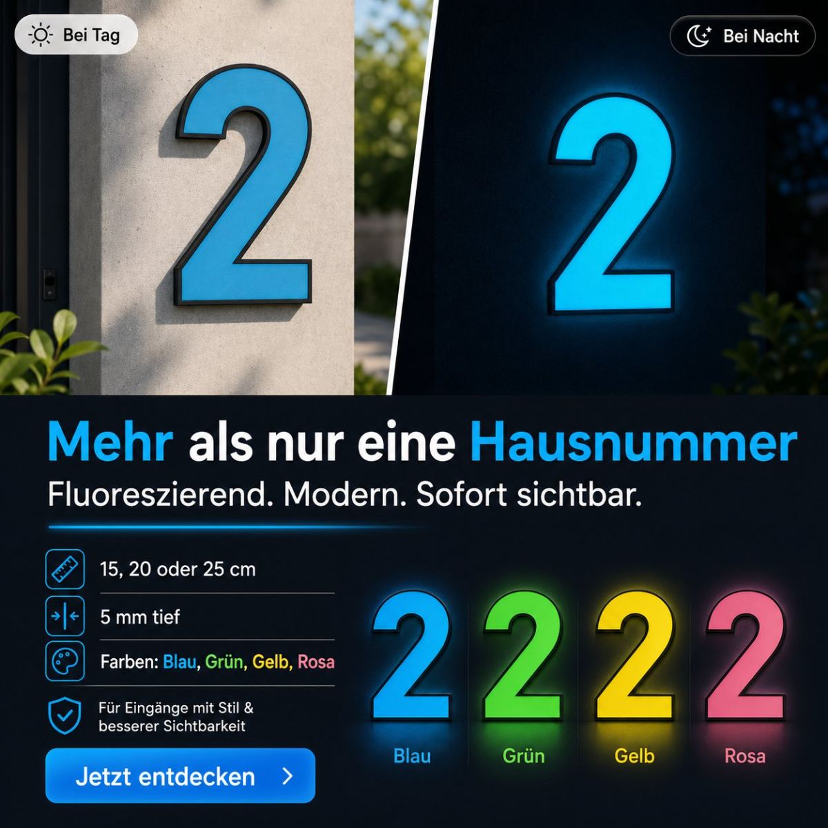 Mehr als nur eine Hausnummer, bei Tag und bei Nacht